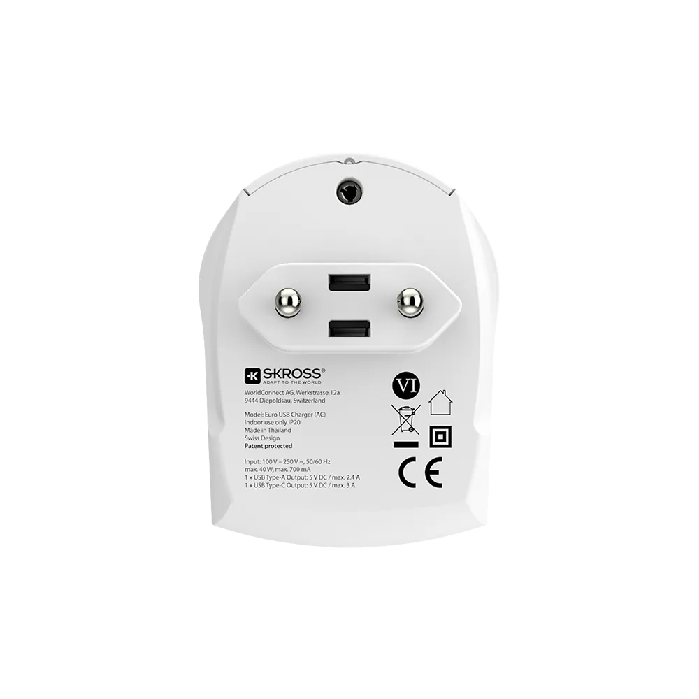 Euro USB Charger – 1xType C / 1x Type A